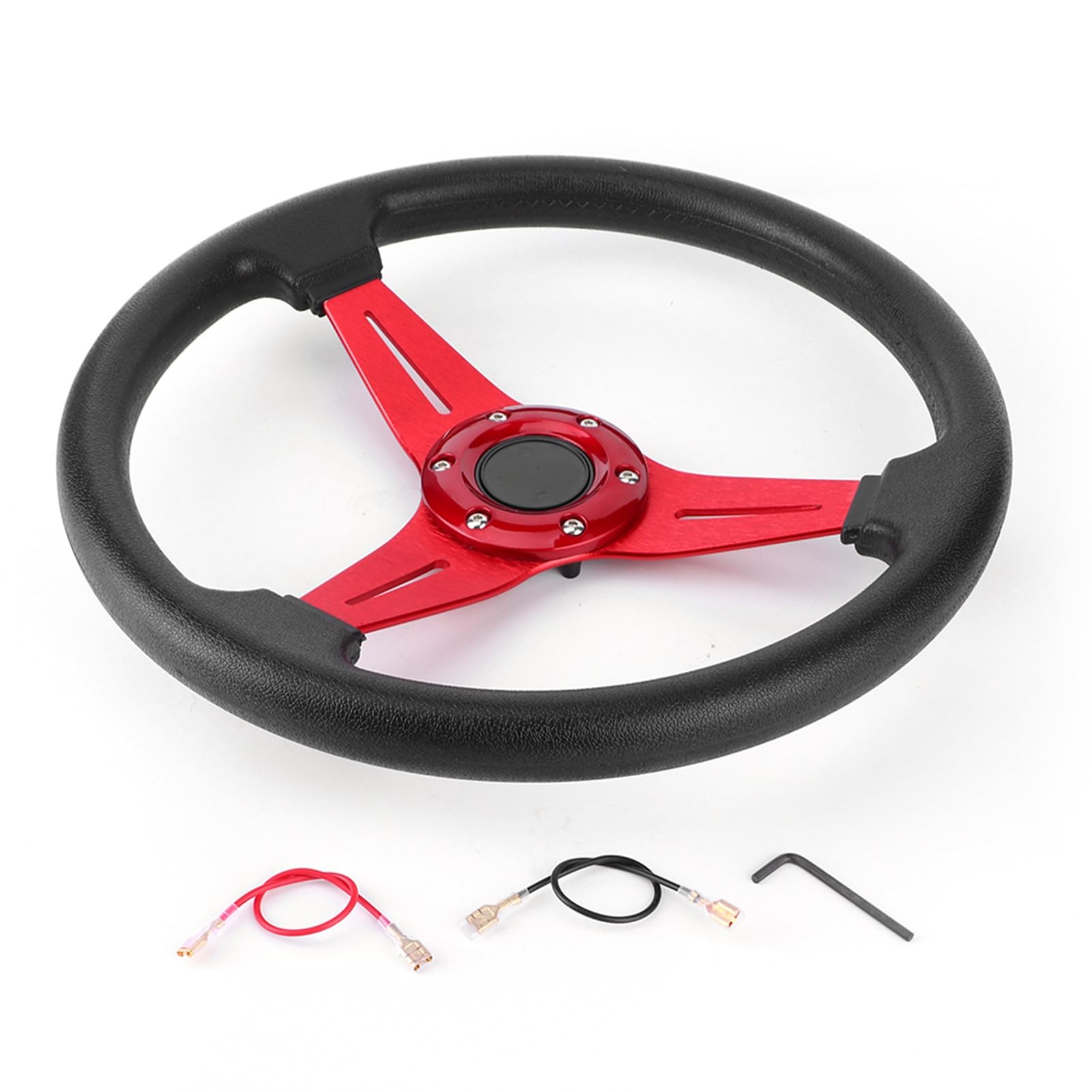 Lenkrad Auto,Steering Wheel 14-Zoll-Sportlenkrad, Rennwagen-Driftlenkrad, Ersatz-Aluminiumlegierung, PU-modifiziertes Zubehör(Red) von KFXYSM