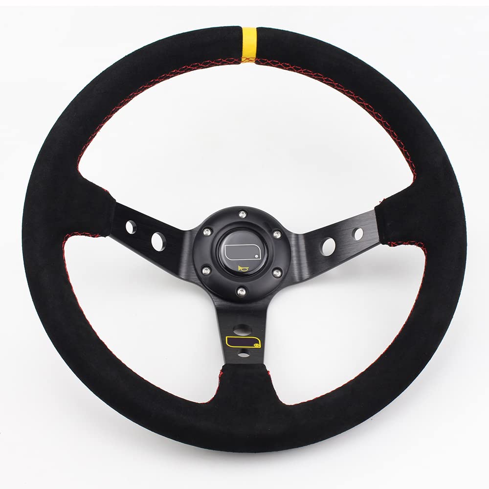 Lenkrad Auto,Steering Wheel 14inch Black Deep Corn Racing Lenkrad Universal Rallye Drift Sport Lenkrad(Black) von KFXYSM