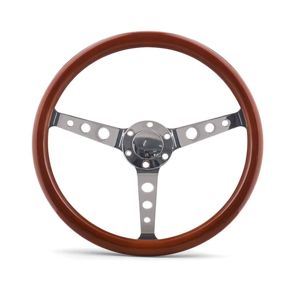 Lenkrad Auto,Steering Wheel 15 zoll 380mm lenkrad klassische sport holz korn silber gebürstete sprach chrom lenkrad tiefe 55mm von KFXYSM