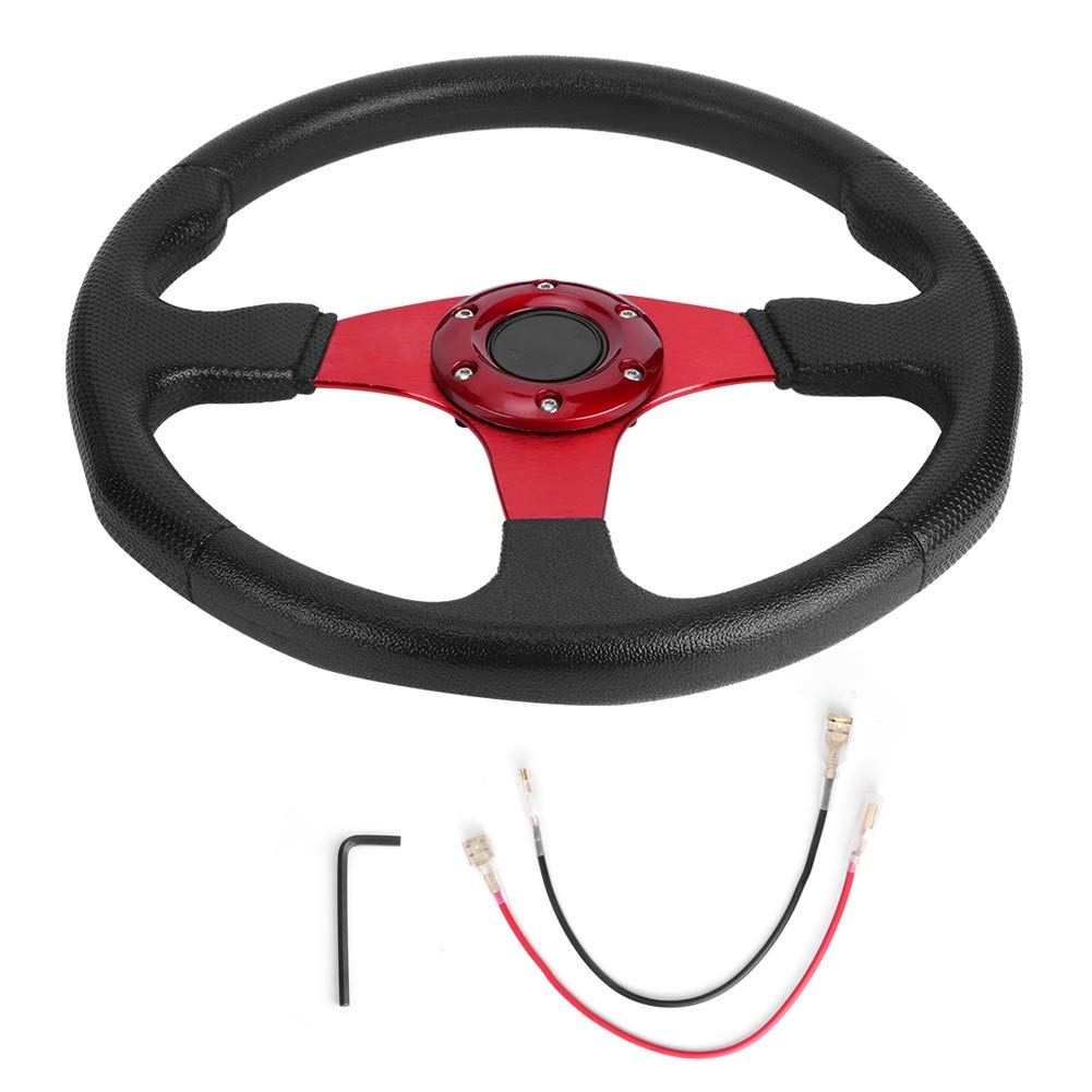 Lenkrad Auto,Steering Wheel 1Pc 30mm/14in Aluminium Legierung Racing Auto Sport Lenkrad Modifizierte Zubehör Driften Lenkrad PU Leder(Red) von KFXYSM