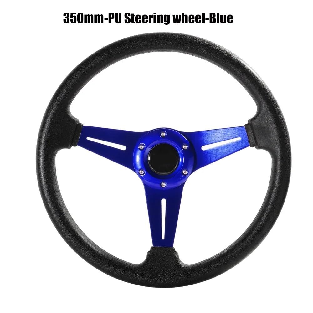 Lenkrad Auto,Steering Wheel 350mm/14 Zoll Sport Lenkrad Aluminium + PU Drift Simulation Racing Spiel Lenkrad(Blue) von KFXYSM