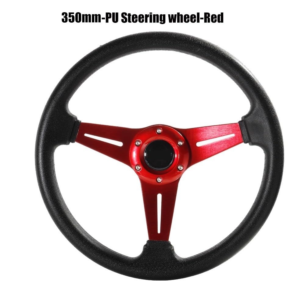 Lenkrad Auto,Steering Wheel 350mm/14 Zoll Sport Lenkrad Aluminium + PU Drift Simulation Racing Spiel Lenkrad(Red) von KFXYSM