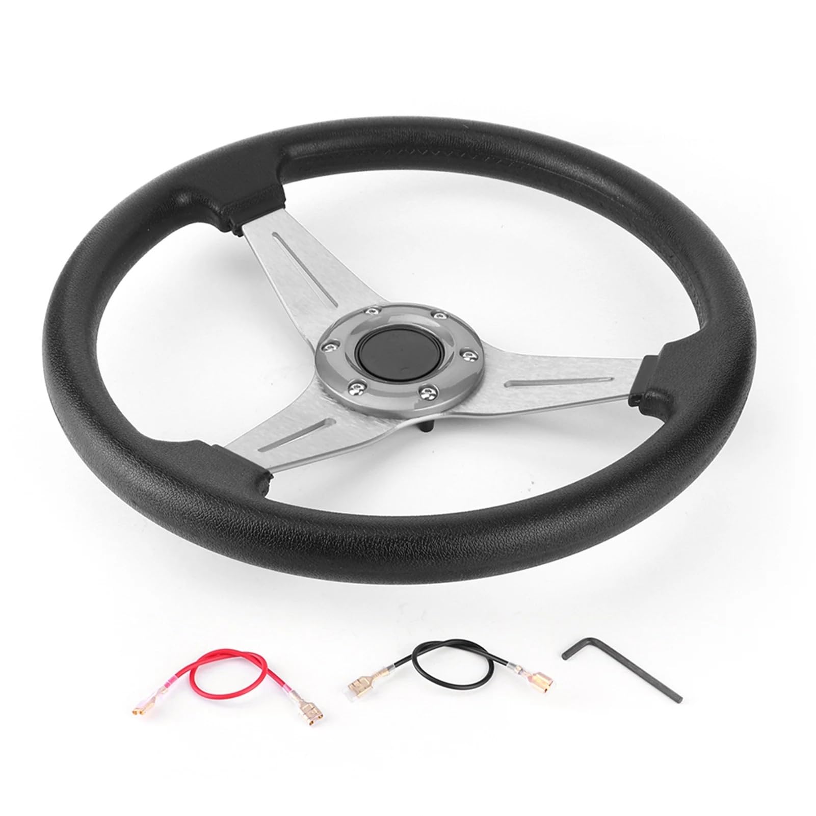 Lenkrad Auto,Steering Wheel 350mm/14in Racing Auto Lenkrad Komfortable Driften Lenkrad for Autos(Silver) von KFXYSM