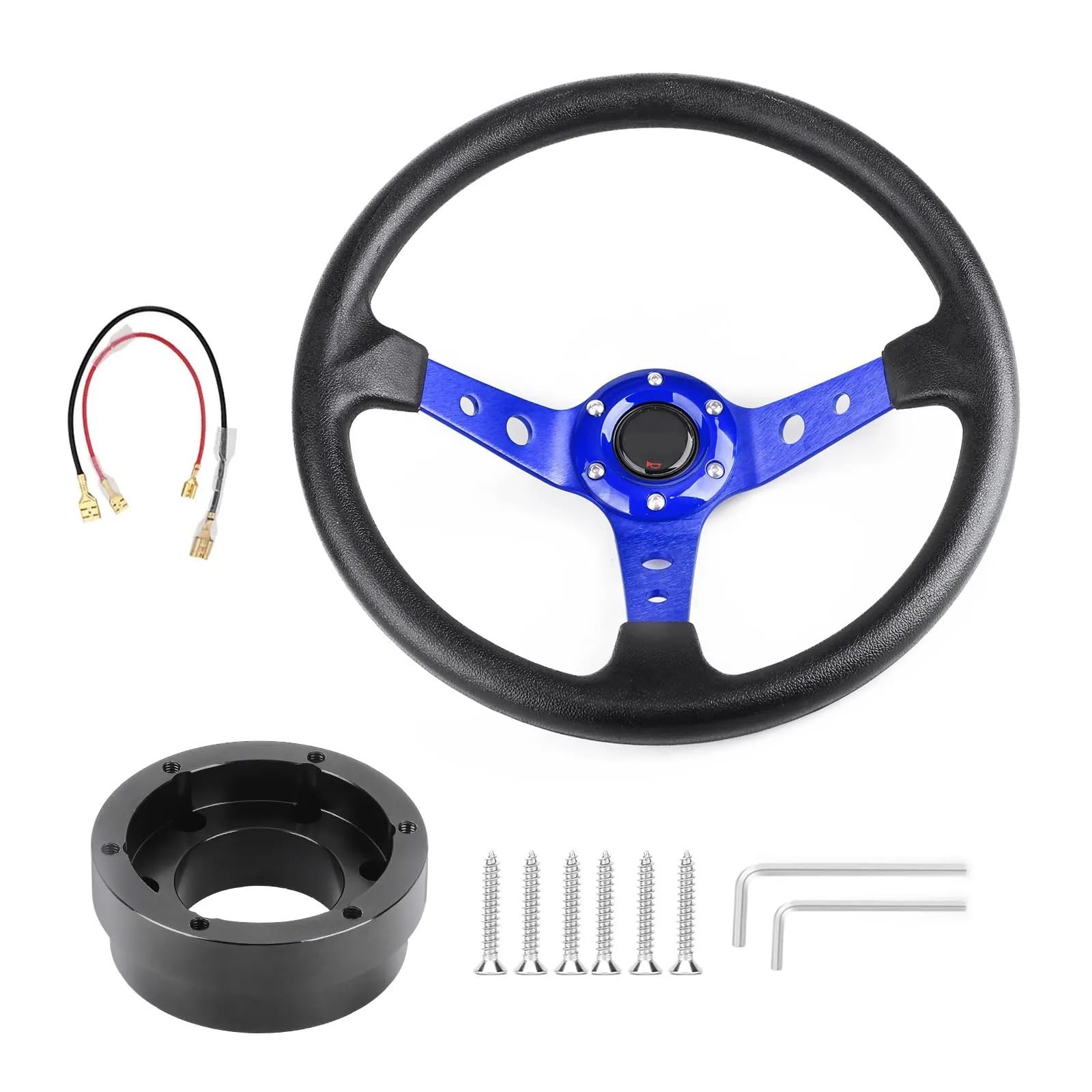 Lenkrad Auto,Steering Wheel 350mm 14 zoll Aluminium Legierung Auto Sport Treiben Lenkräder Mit Adapter Platte 70mm PCD(Blue with Black) von KFXYSM