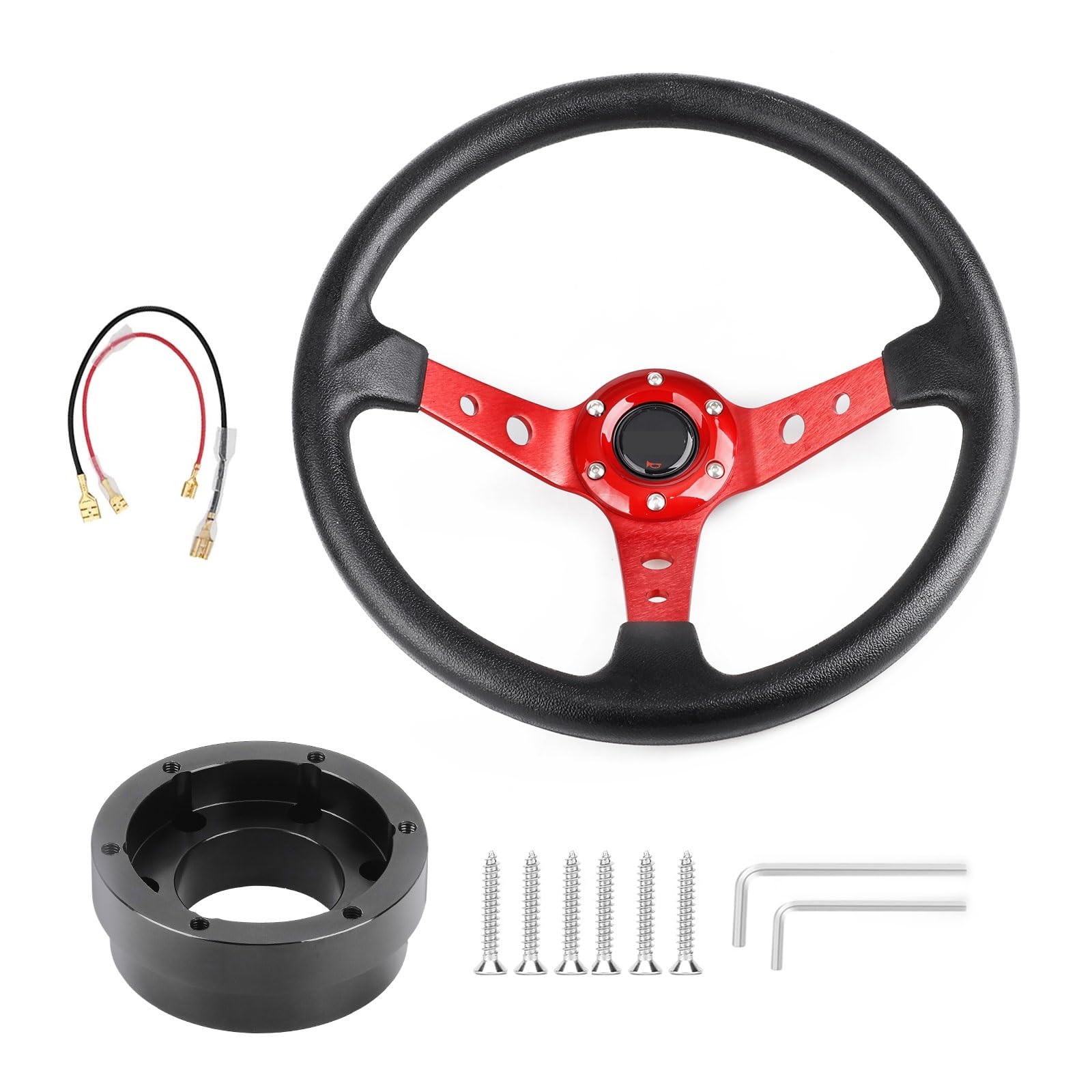 Lenkrad Auto,Steering Wheel 350mm 14 zoll Aluminium Legierung Auto Sport Treiben Lenkräder Mit Adapter Platte 70mm PCD(Red with Black) von KFXYSM