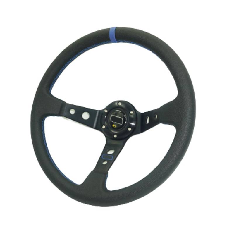 Lenkrad Auto,Steering Wheel 350mm Deep Teller 6 Bolzenauto Racing Lenkrad PVC. Leder- und Aluminiumhalterungshorn-Taste for Sportlenkrad(Blue Stripe) von KFXYSM