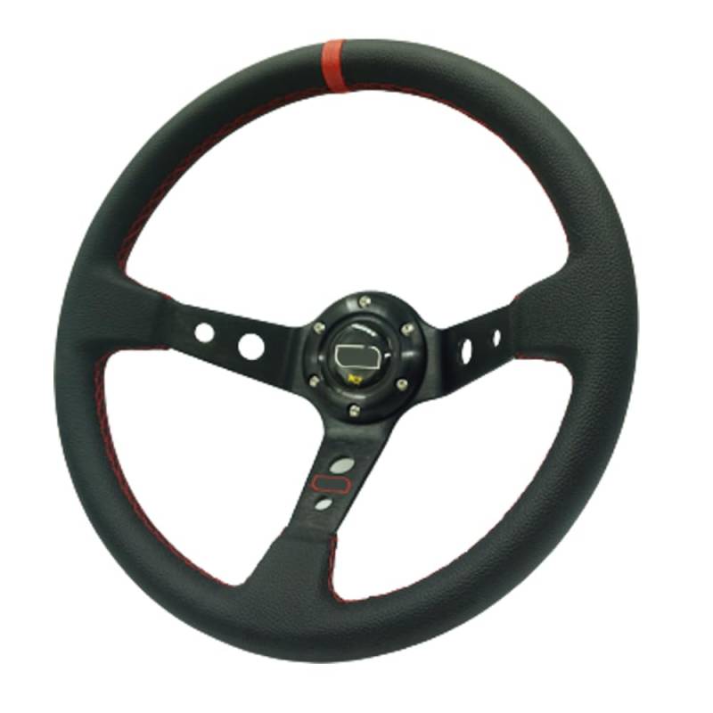 Lenkrad Auto,Steering Wheel 350mm Deep Teller 6 Bolzenauto Racing Lenkrad PVC. Leder- und Aluminiumhalterungshorn-Taste for Sportlenkrad(Red Stripe) von KFXYSM