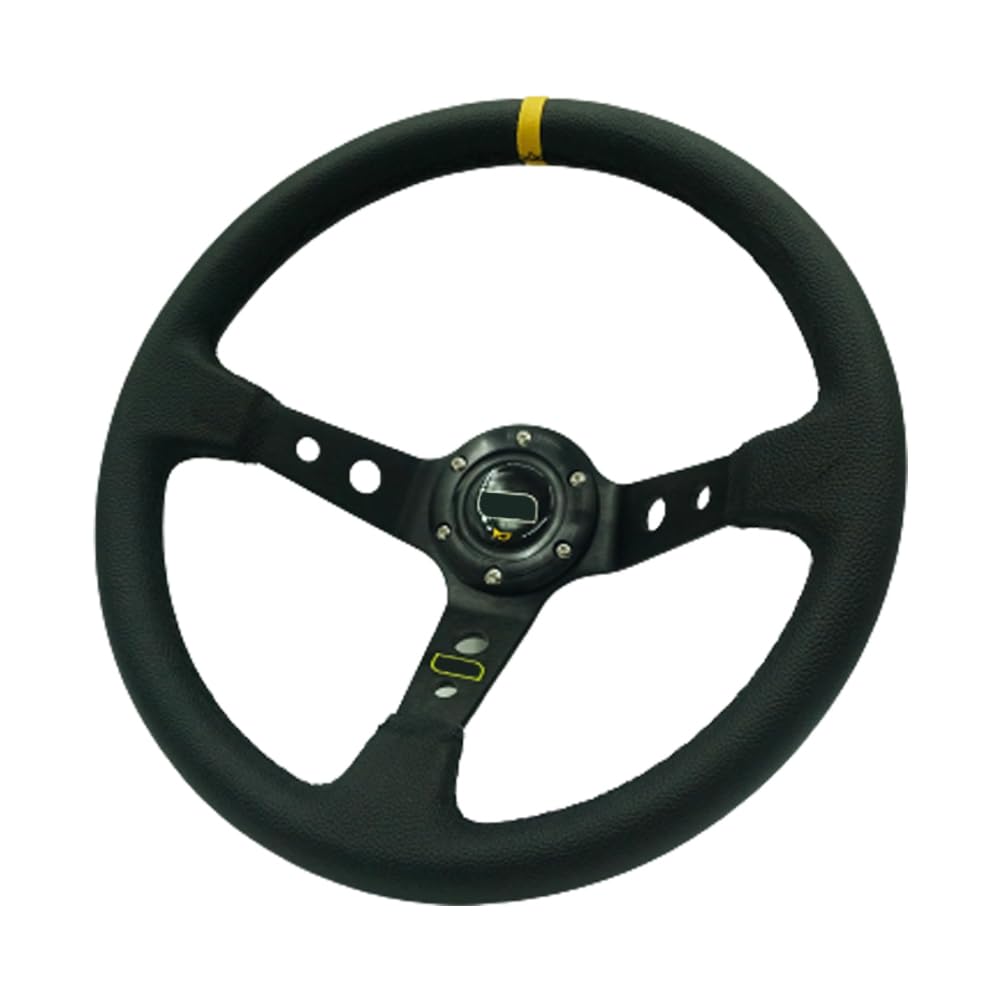 Lenkrad Auto,Steering Wheel 350mm Deep Teller 6 Bolzenauto Racing Lenkrad PVC. Leder- und Aluminiumhalterungshorn-Taste for Sportlenkrad(Yellow Stripe) von KFXYSM