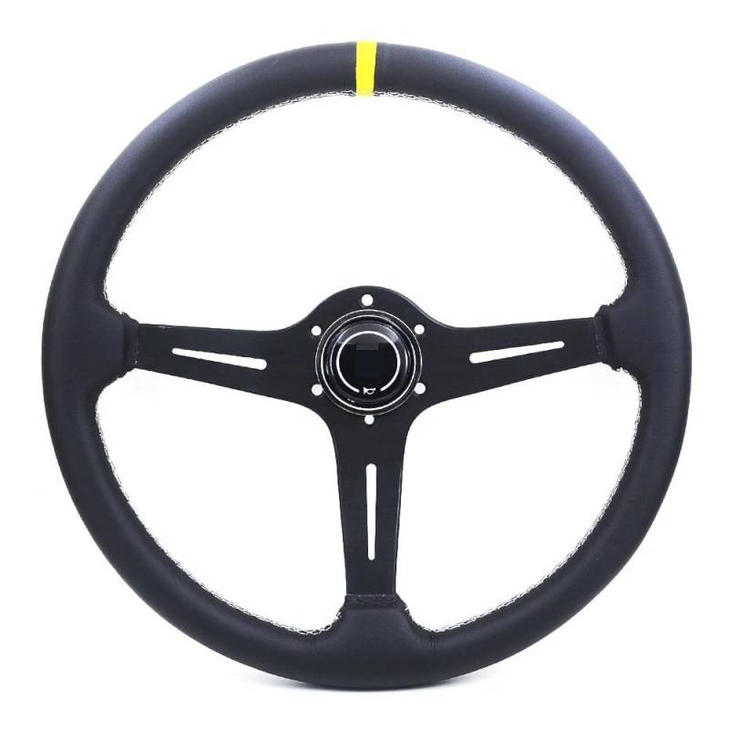 Lenkrad Auto,Steering Wheel 370mm Ca. 15'' Universal Schwarz/Titan Flach Sport Drift Rennen Rallye Auto Racing Lenkrad(Black) von KFXYSM