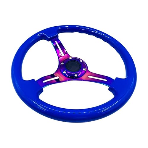 Lenkrad Auto,Steering Wheel ABS Universal-Chrom-Auto-Sport-Lenkrad 14inch 350mm Auto Racing-Lenkräder tief driftet mehrfach(Blue) von KFXYSM