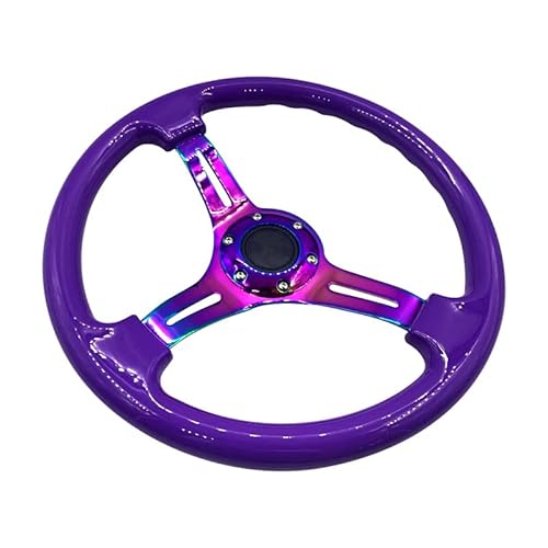 Lenkrad Auto,Steering Wheel ABS Universal-Chrom-Auto-Sport-Lenkrad 14inch 350mm Auto Racing-Lenkräder tief driftet mehrfach(Purple) von KFXYSM