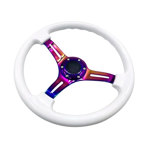 Lenkrad Auto,Steering Wheel ABS Universal-Chrom-Auto-Sport-Lenkrad 14inch 350mm Auto Racing-Lenkräder tief driftet mehrfach(White) von KFXYSM