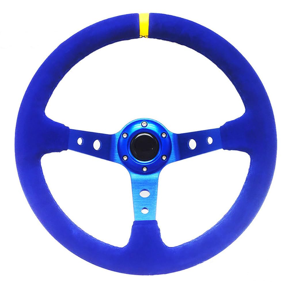 Lenkrad Auto,Steering Wheel Auto Modifikation 14 Zoll Rot/Blau Wildleder Lenkrad Mattiertes Leder 350mm Tief Konkav Lenkrad Werkzeuge Universal(45 x100 cm) von KFXYSM