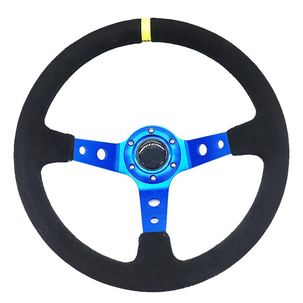 Lenkrad Auto,Steering Wheel Auto Modifikation 14 Zoll Rot/Blau Wildleder Lenkrad Mattiertes Leder 350mm Tief Konkav Lenkrad Werkzeuge Universal(F) von KFXYSM