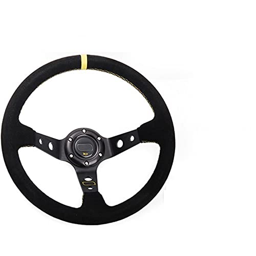 Lenkrad Auto,Steering Wheel Modifiziertes Lenkrad Leder Lenkrad Automobilrennen Lenkrad(Yellow) von KFXYSM