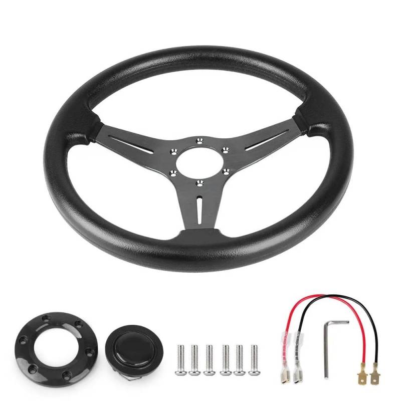 Lenkrad Auto,Steering Wheel Racing PU Lederlenkrad 350mm 14 Zoll Aluminiumlegierung Auto Sport Drifting Lenkräder Deep Dish Style(Black) von KFXYSM