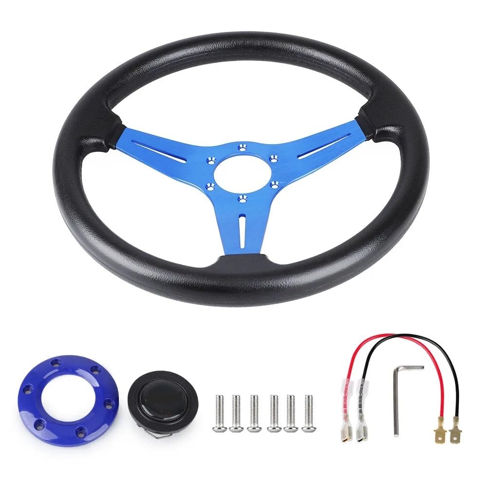 Lenkrad Auto,Steering Wheel Racing PU Lederlenkrad 350mm 14 Zoll Aluminiumlegierung Auto Sport Drifting Lenkräder Deep Dish Style(Blue) von KFXYSM