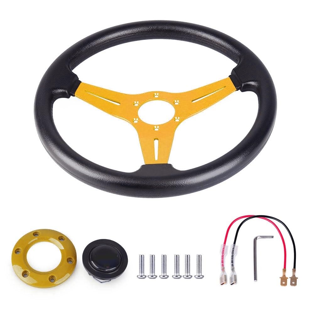 Lenkrad Auto,Steering Wheel Racing PU Lederlenkrad 350mm 14 Zoll Aluminiumlegierung Auto Sport Drifting Lenkräder Deep Dish Style(Gold) von KFXYSM