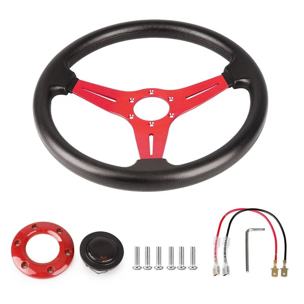 Lenkrad Auto,Steering Wheel Racing PU Lederlenkrad 350mm 14 Zoll Aluminiumlegierung Auto Sport Drifting Lenkräder Deep Dish Style(Red) von KFXYSM