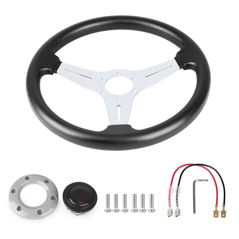 Lenkrad Auto,Steering Wheel Racing PU Lederlenkrad 350mm 14 Zoll Aluminiumlegierung Auto Sport Drifting Lenkräder Deep Dish Style(Silver) von KFXYSM