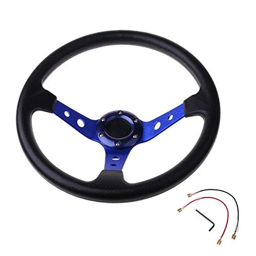 Lenkrad Auto,Steering Wheel Sport-Lenkrad Universal 4 Zoll PVC. Leder-Auto-Renn-Lenkräder(Blue) von KFXYSM