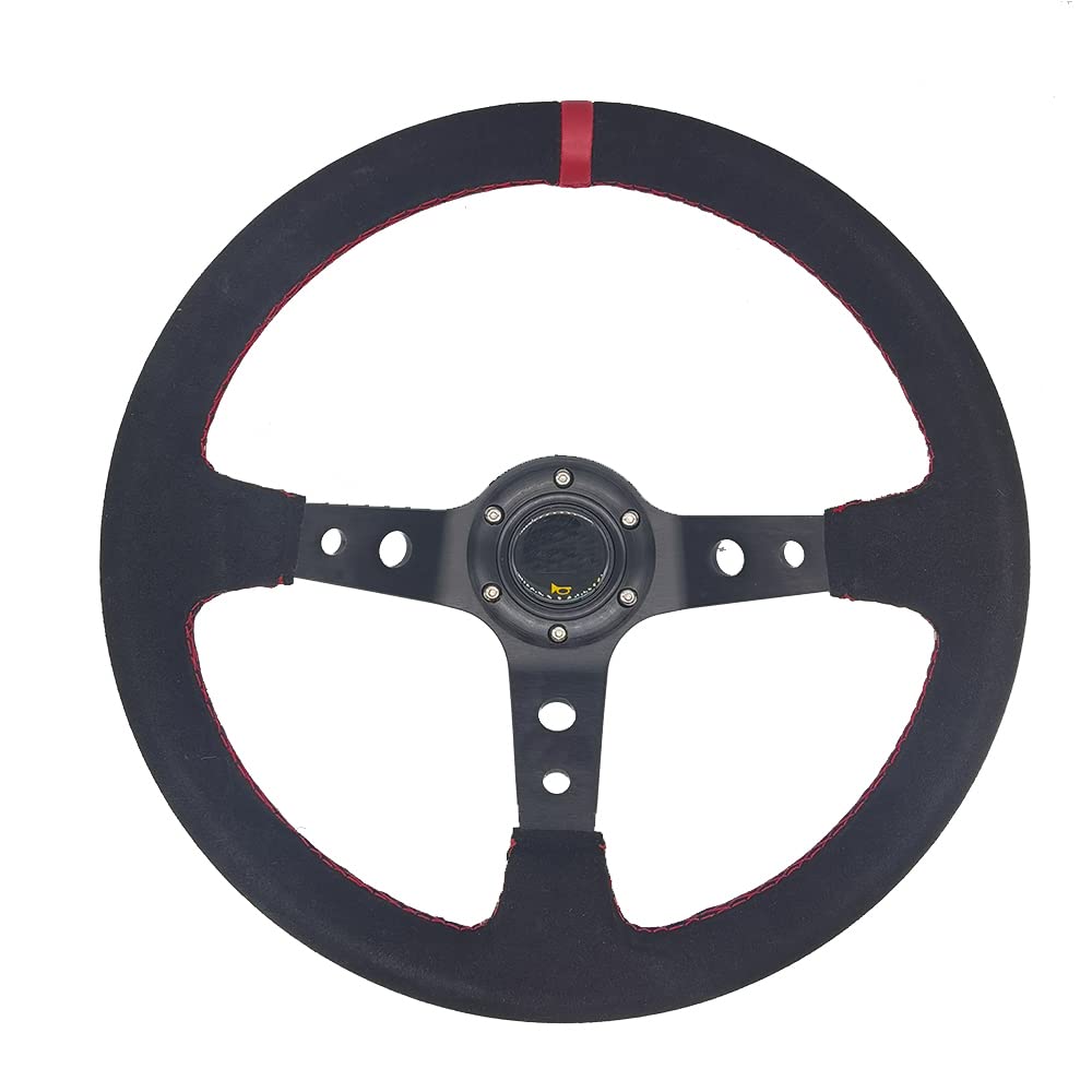 Lenkrad Auto,Steering Wheel Universal 14 Zoll 350mm Auto Racing Lenkräder Deep Mais Drifting Sport Lenkrad(Black-Red) von KFXYSM