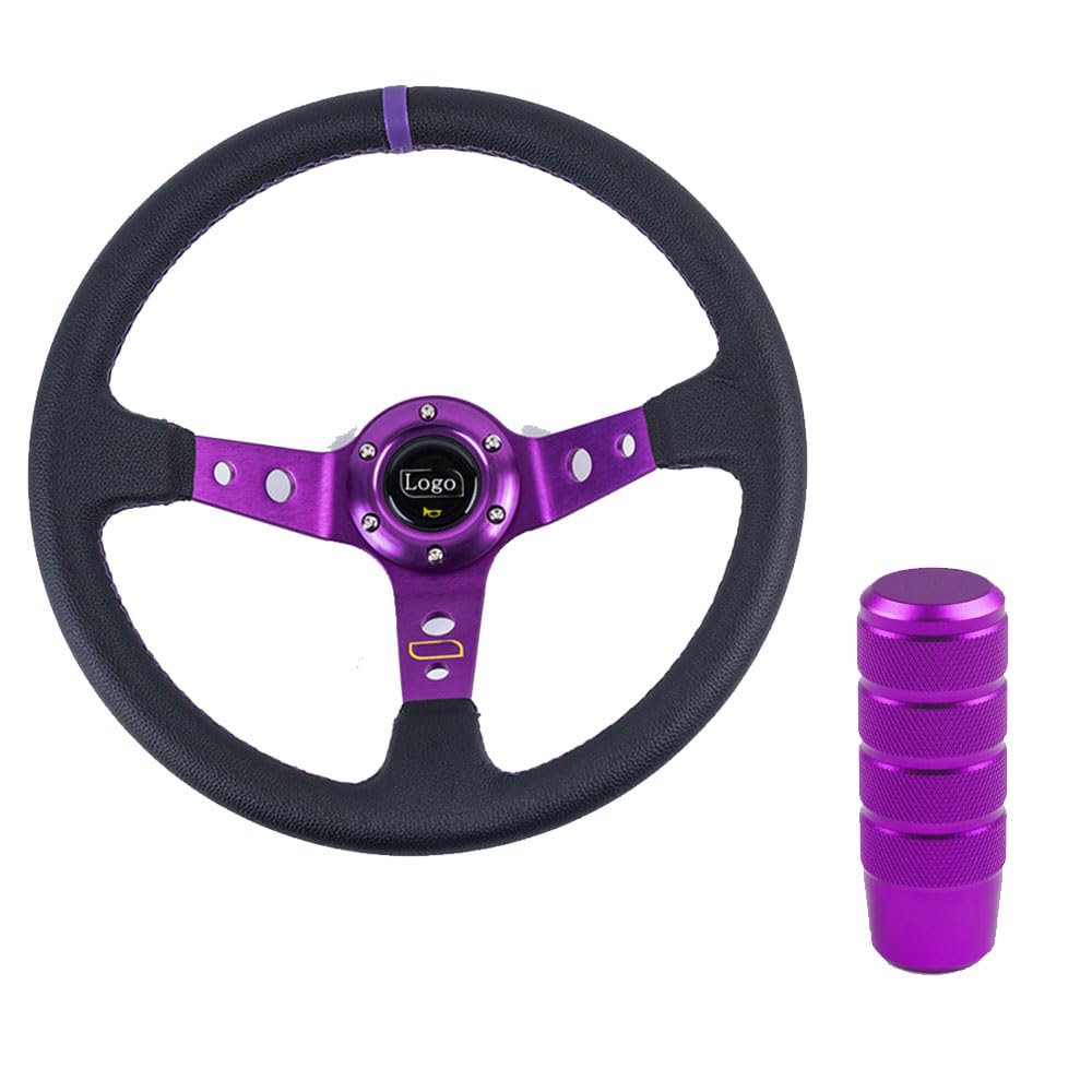 Lenkrad Auto,Steering Wheel Universal 14 Zoll 350mm PVC. Auto Racing-Lenkräder Tiefmais driftet Sportlenkrad mit Umschaltknopf(C) von KFXYSM