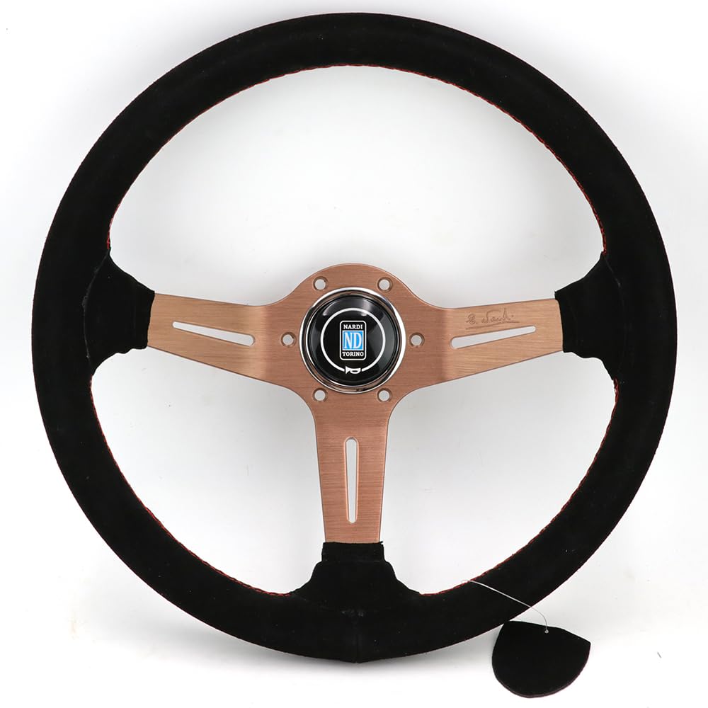 Lenkrad Auto,Steering Wheel Universal 14-Zoll-Leder-Lenkrad-Drift-Sport-Lenkräder(Titanium) von KFXYSM