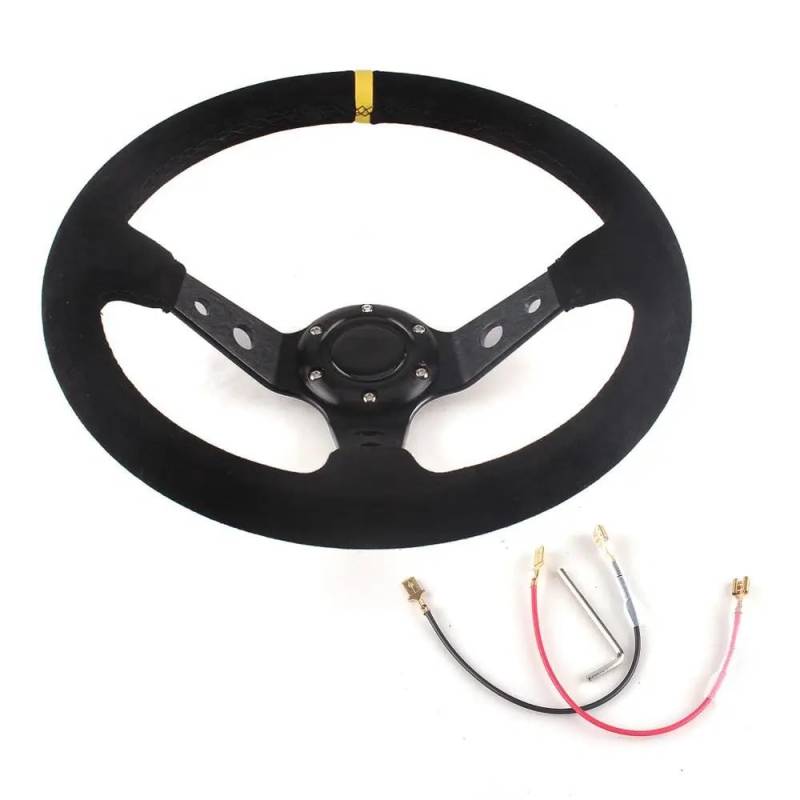 Lenkrad Auto,Steering Wheel Universal 14 zoll 350mm Wildleder Auto Racing Lenkräder Tiefe Drifting Sport Lenkrad(Gold) von KFXYSM