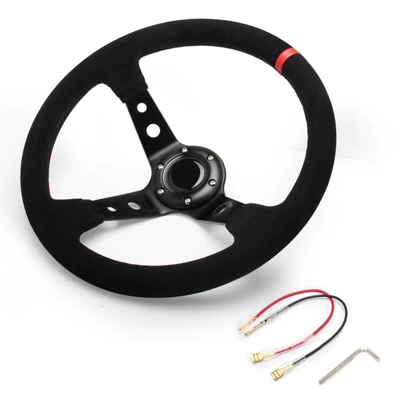 Lenkrad Auto,Steering Wheel Universal 14 zoll 350mm Wildleder Auto Racing Lenkräder Tiefe Drifting Sport Lenkrad(Red) von KFXYSM