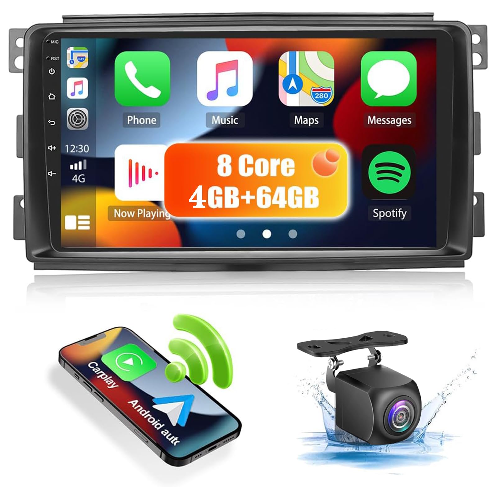 9″Car Radio für Smart Fortwo 2006-2009 Android 14 Stereo Multimedia Player unterstützt drahtloses Carplay Android Auto GPS Navigation 5G WiFi BT FM Am RDS USB SWC DSP Canbus Ahd K(Color:8 CORE 6+128G) von KGLHLM