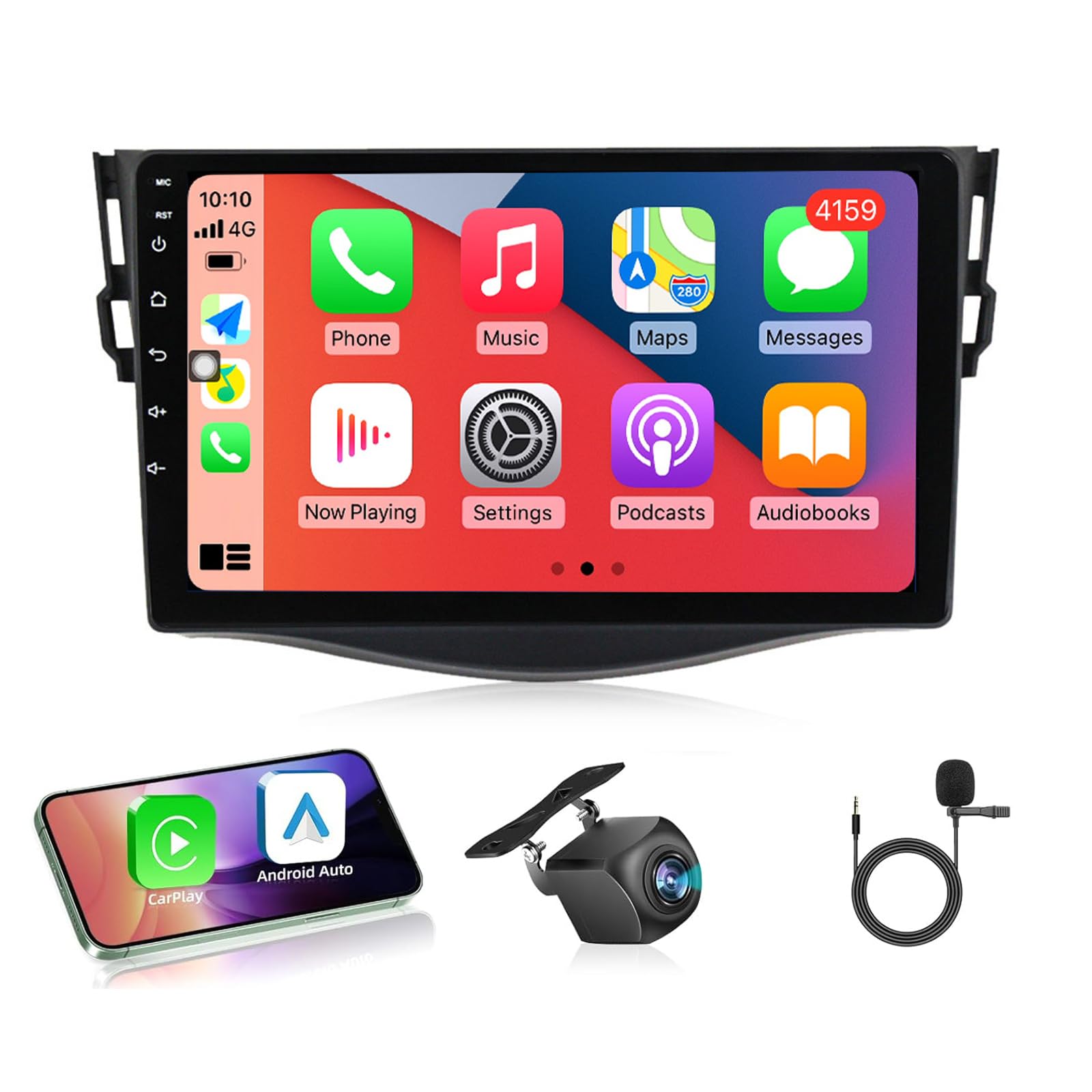 KGLHLM 5G WiFi-Autoradio für RAV4 2005-2013 mit Carplay/Android Auto 9 Zoll IPS Touchscreen Android 15 GPS-Navigation Media Player Bluetooth Mirror Link SWC Rückfahrkamera(Size:8 CORE 2+32G) von KGLHLM