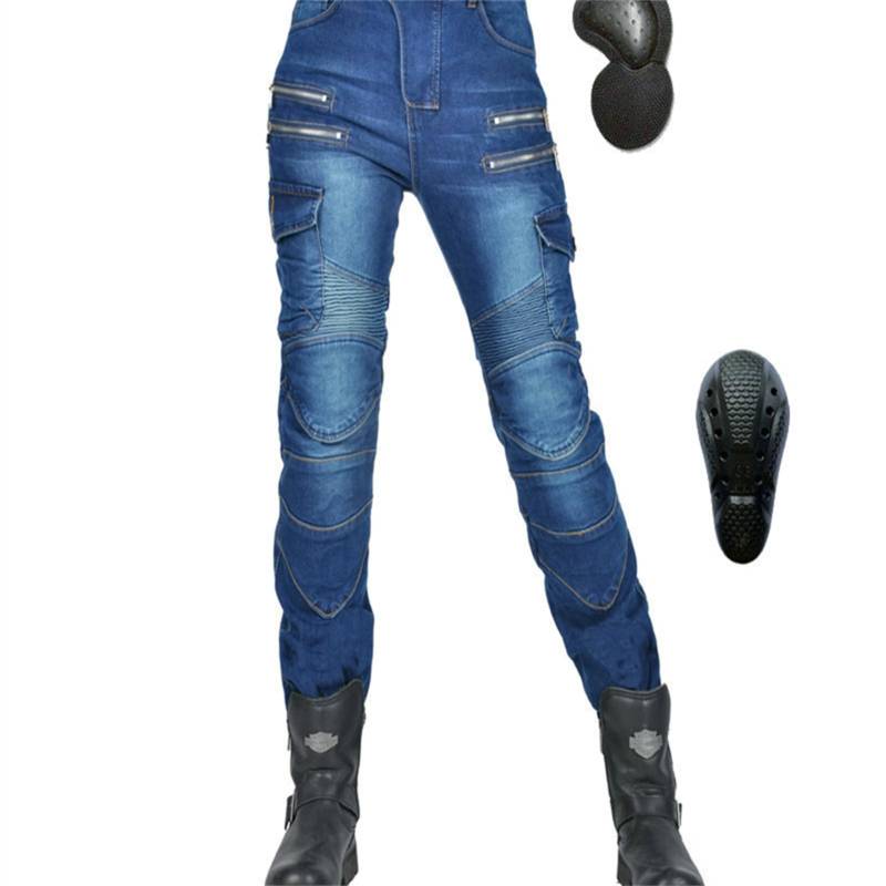 KHAMEO Damen Slim Fit Motorrad Jeans Mit Protektoren Knie Und Hüftprotektoren Stretch Slim Fit Denim Motorradhose Cargo Motorradjeans Schutzhose Biker Pants (Blue,M) von KHAMEO