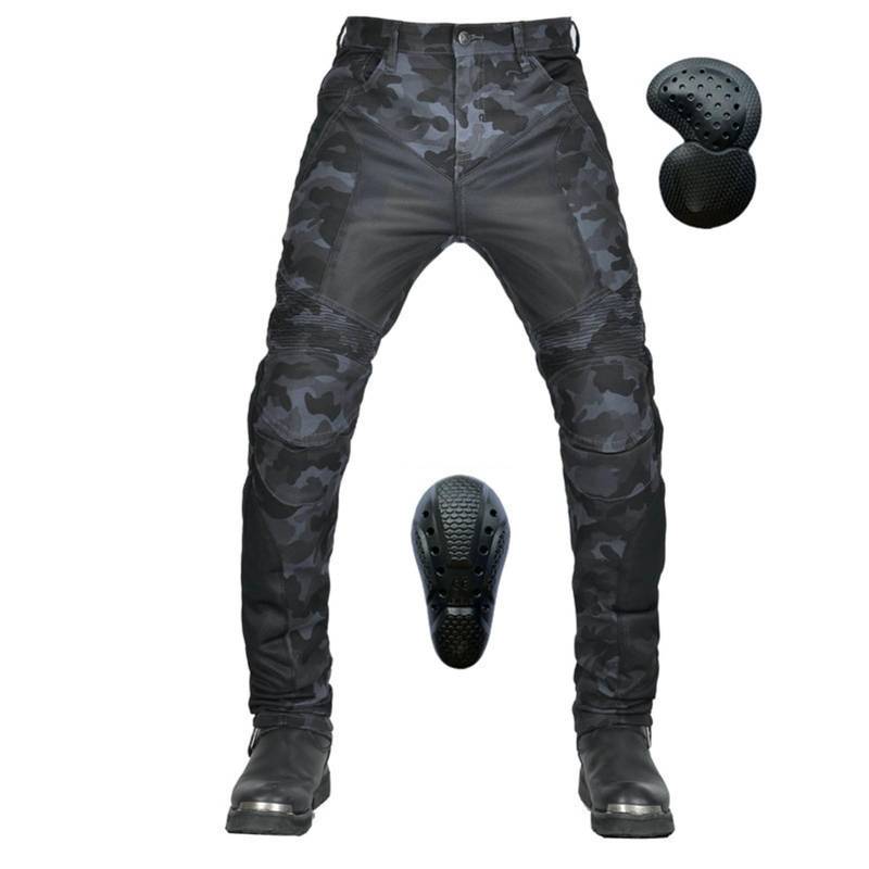 KHAMEO Motorrad-Jeanshose Für Herren, Sturzfeste Jeans Mit Geradem Bein Und 4 Arten Von Schutzausrüstung, Motorradhose Für Motorradrennfahrer Camouflage (Bule,L) von KHAMEO