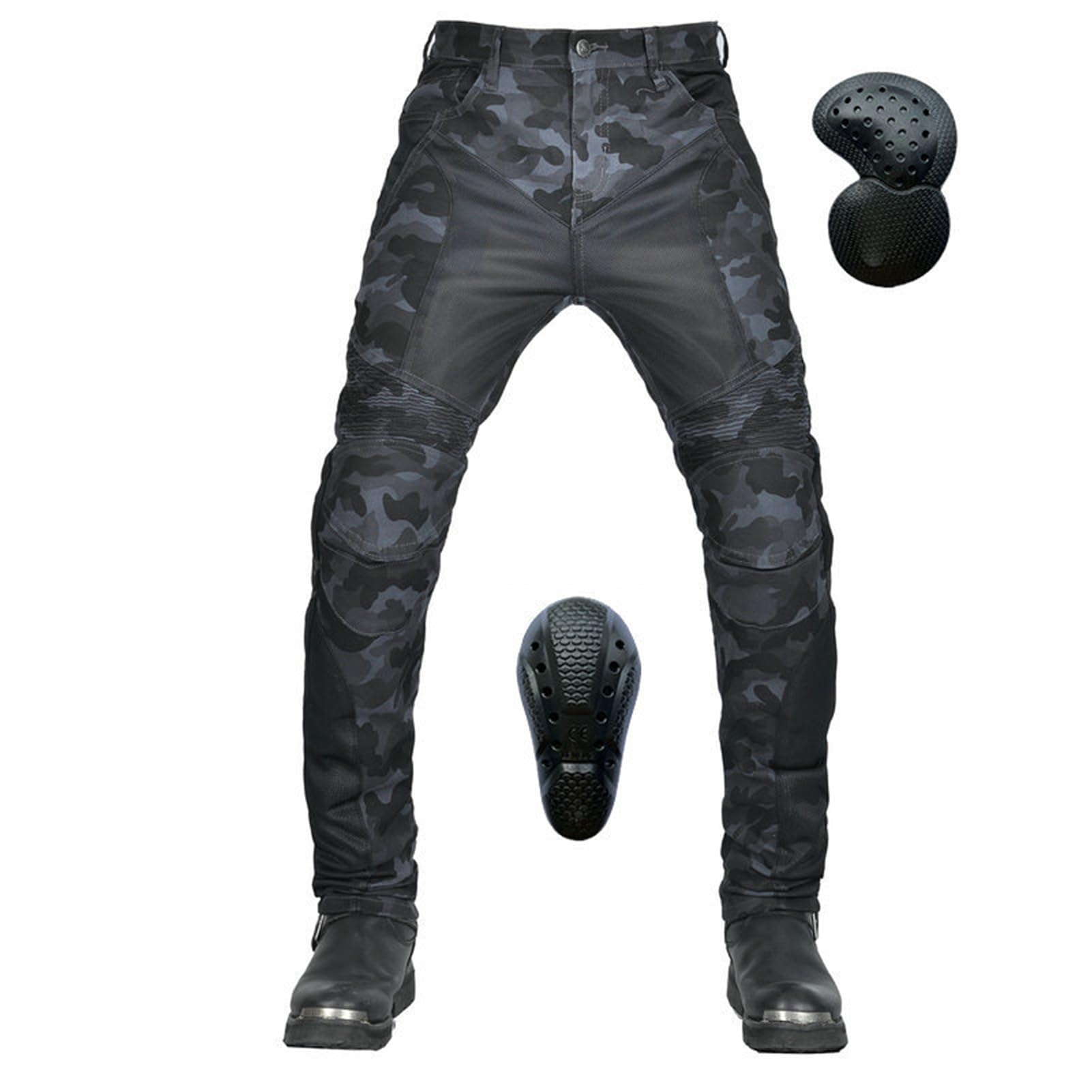 KHAMEO Motorrad-Jeanshose Für Herren, Sturzfeste Jeans Mit Geradem Bein Und 4 Arten Von Schutzausrüstung, Motorradhose Für Motorradrennfahrer Camouflage (Bule,M) von KHAMEO