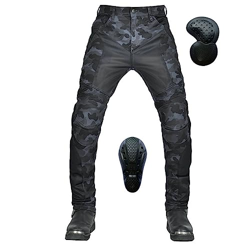 KHAMEO Motorrad-Jeanshose Für Herren, Sturzfeste Jeans Mit Geradem Bein Und 4 Arten Von Schutzausrüstung, Motorradhose Für Motorradrennfahrer Camouflage (Bule,XXL) von KHAMEO