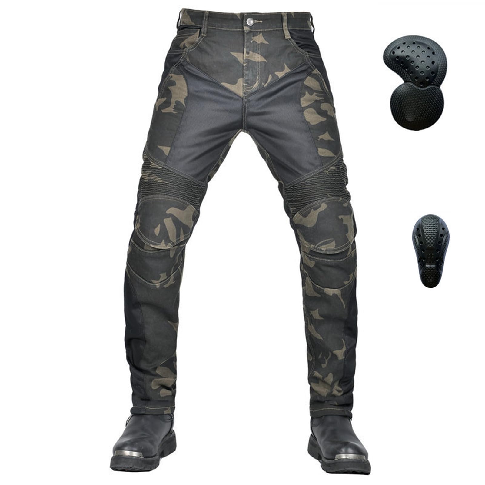 KHAMEO Motorrad-Jeanshose Für Herren, Sturzfeste Jeans Mit Geradem Bein Und 4 Arten Von Schutzausrüstung, Motorradhose Für Motorradrennfahrer Camouflage (Green,L) von KHAMEO