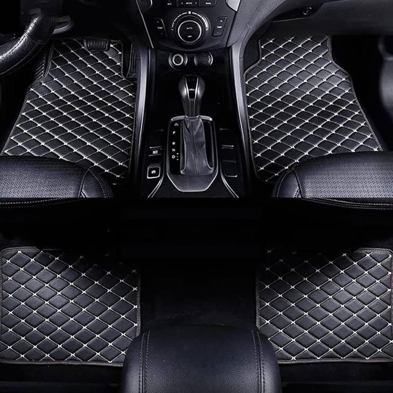 KHiry Auto Leder Fussmatten Set für BMW X1 F48 2015-2019, Individuelle Passform Wasserdicht Tragen Anti Rutsch Matten, Allwetter Auto Vorne Hinten Bodenmatte Set, B/Black-White von KHIRY