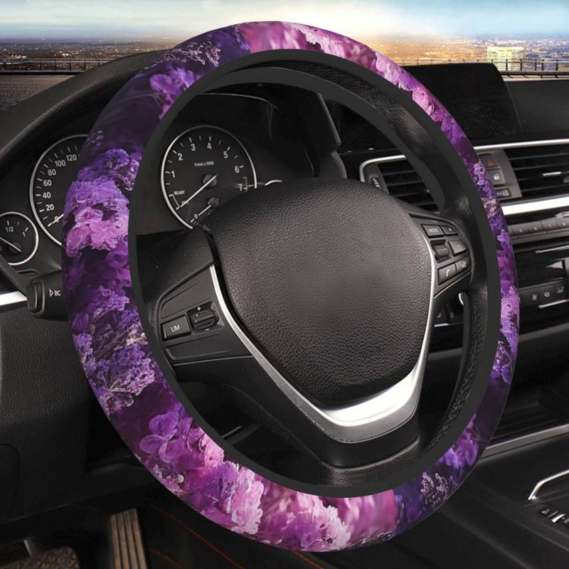 Auto-Lenkradbezug, elastisch, romantisch, lila, Lavendel, Auto-Innenzubehör, rutschfest, für alle Modelle, 38,1 cm von KHiry