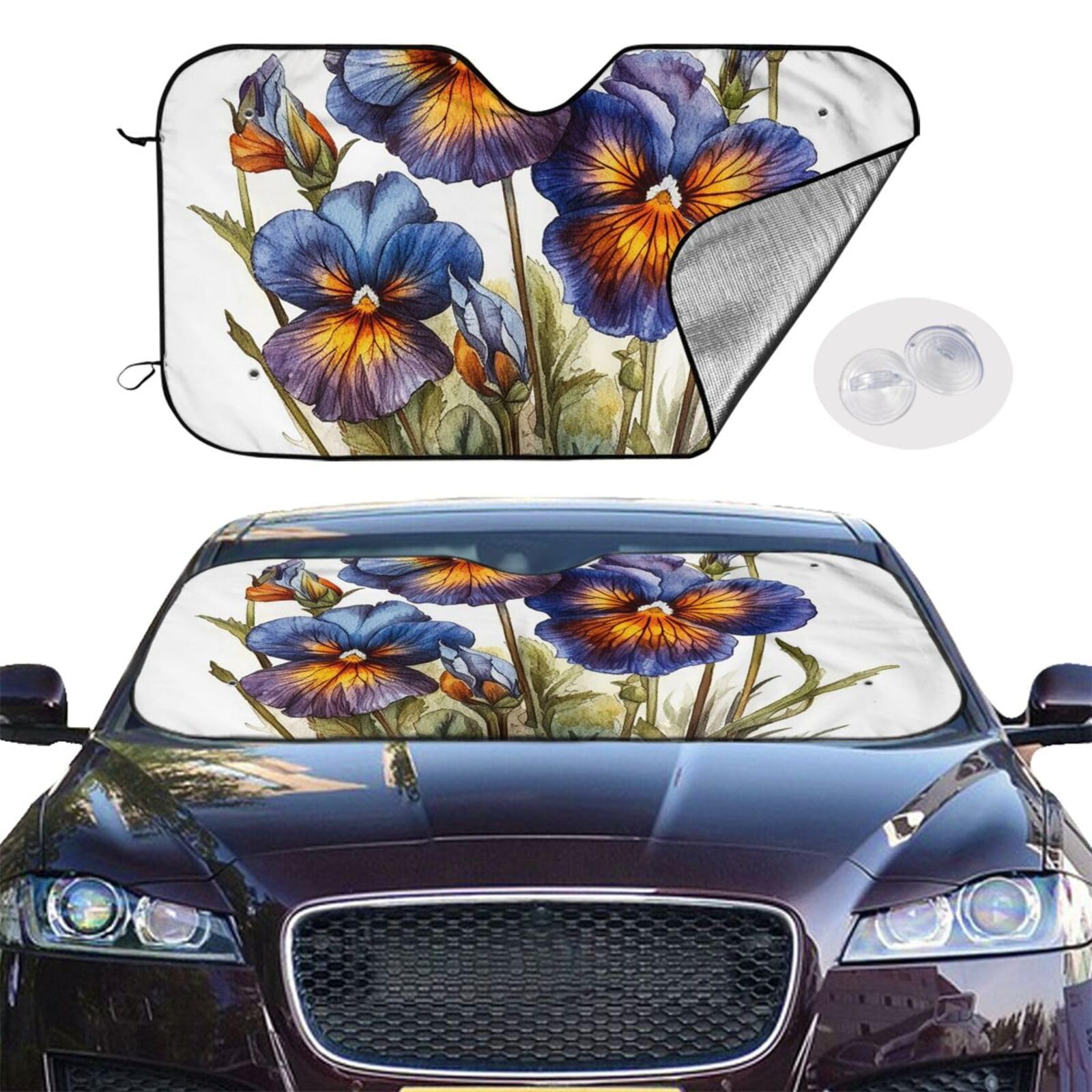 Auto Windschutzscheibe Sonnenschutz Abdeckung Faltbar Auto Sonnenschutz Auto Windschutzscheibe Sonnenschutz Set mit blauen Blumen Auto Schatten Frontscheibe Sonnenschutz für die meisten Limousinen SUV von KHiry