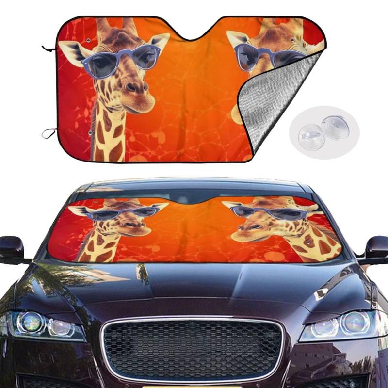 Auto-Windschutzscheiben-Sonnenschutz, faltbar, für die meisten Limousinen, SUVs, LKWs, Giraffe mit Sonnenbrille von KHiry