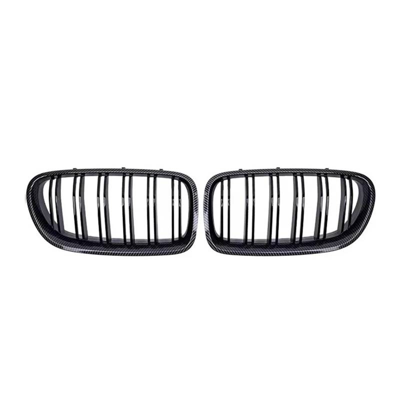 Auto Frontgrill Für 5er F10 F11 F18 2010-2017 528i 535i Frontstoßstange Doppellamellengrill Oberer Renngitter Im Silbernen Diamanten-Stil Kühlergrill(Double-Carbon Look) von KIFWGIH