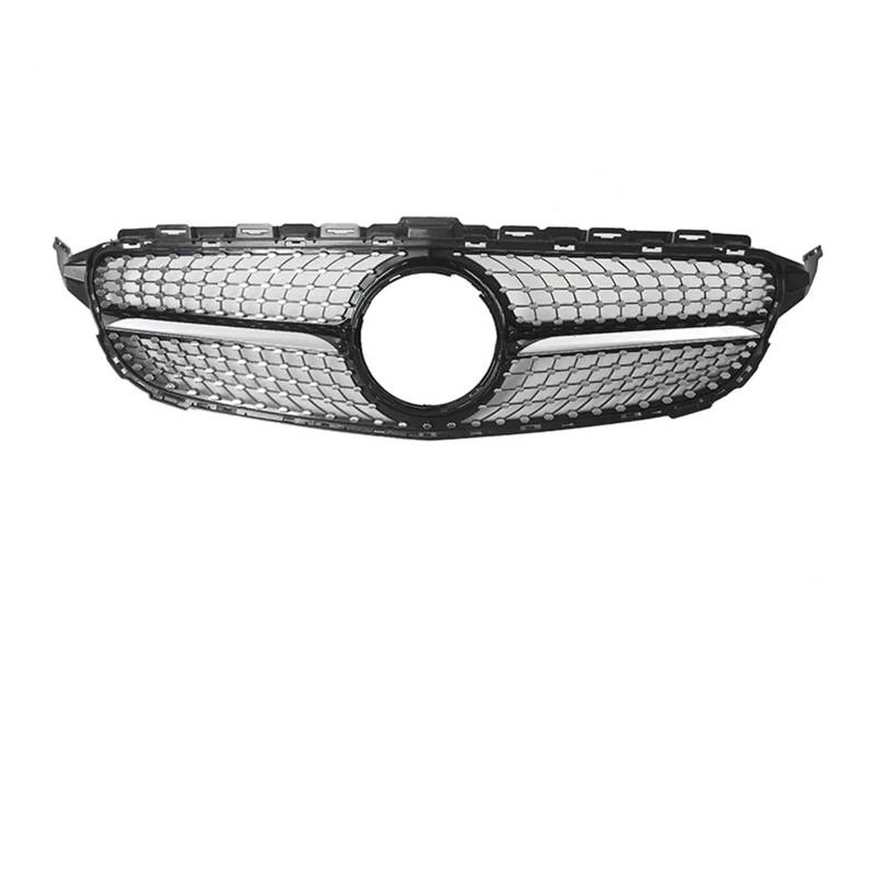 Auto Frontgrill Für Benz Für C-Klasse W205 2015 2016 2017 2018 C180 C200 C250 C300 Chrom Schwarz Für GTR Style Grille Diamonds Style Front Racing Grille Kühlergrill(Diamond-Chrome Black) von KIFWGIH