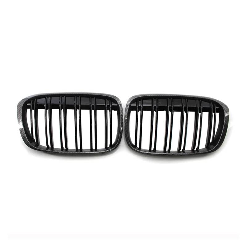 Auto Frontgrill Für Für X1 F48 F49 2016 2017 2018 2019 2020 Für XDrive Doppel Linie Stil Glanz Schwarz Front Stoßstange Niere Grill Gitter Kühlergrill(Kohlefaser) von KIFWGIH