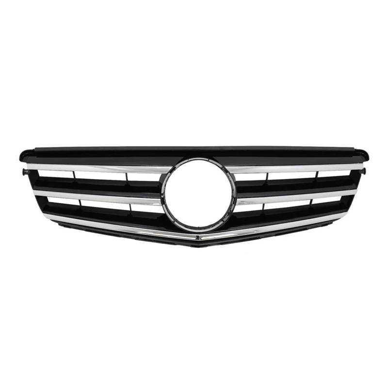 Auto Frontgrill Glänzendes Schwarz Den Frontstoßstangengrill Im Für GTR-Stil Für Benz C-Klasse W204 C180 C200 C350 2008–2014, Chrom-Silber-Diamanten-Grill Kühlergrill(Sport-Chrome Black) von KIFWGIH