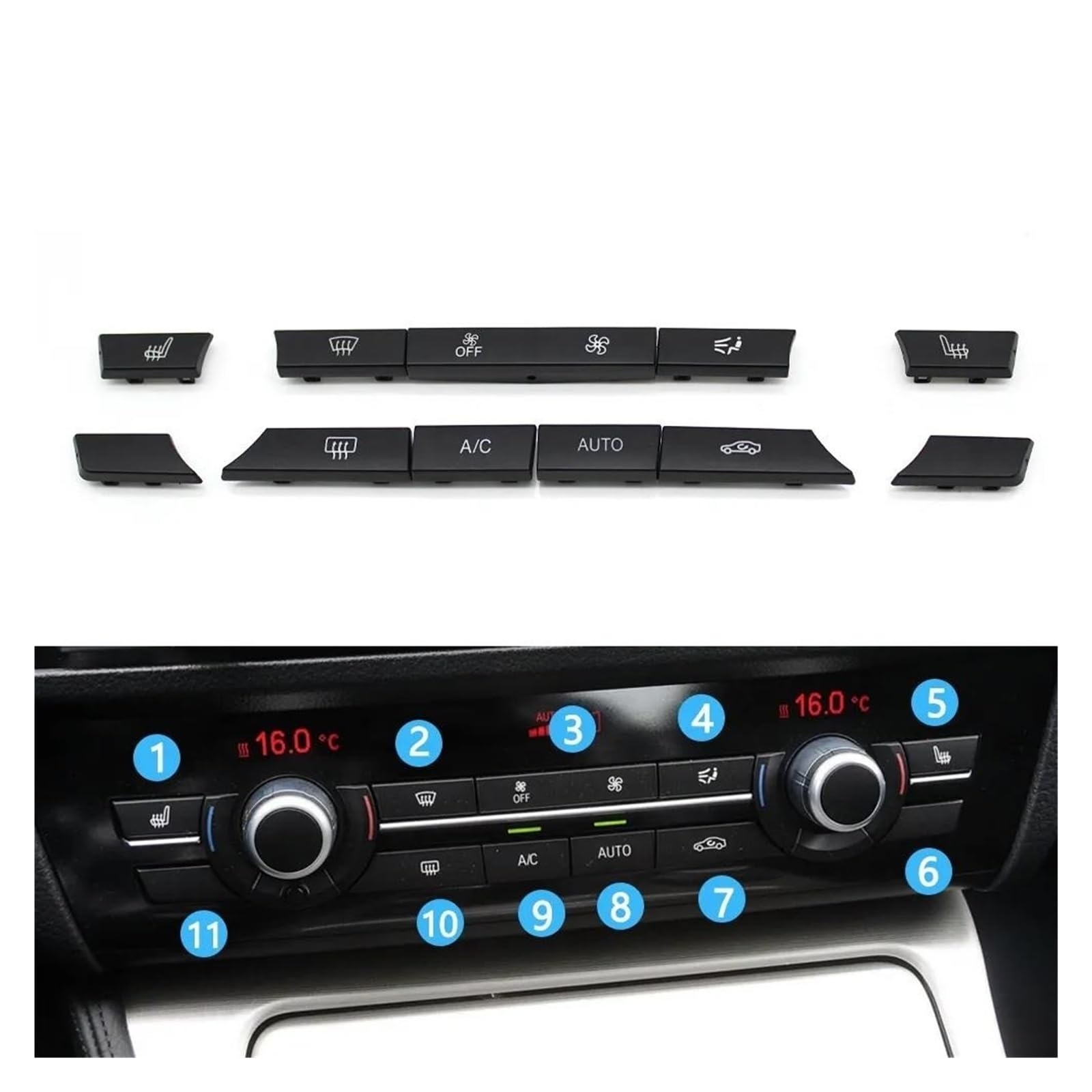 Auto Innenraum Für 5 6 7 Serie Für X5 Für X6 F10 F18 F06 F12 F01 F02 F15 F16 Dashboard Klimaanlage AC Taste Heizung Schalter Abdeckung Car Interieur(A1) von KIFWGIH