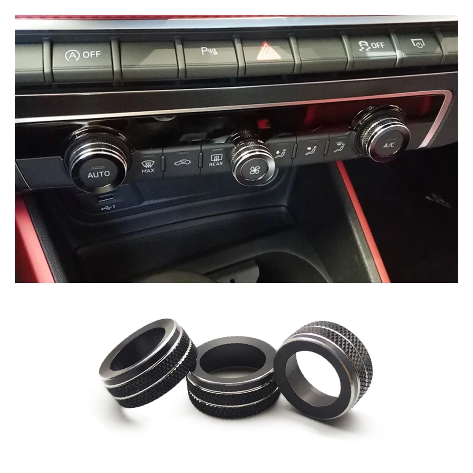 Auto Innenraum Für A3 8V 2014 2015 2016 2017 2018 2019 2020 Center Console Multimedia Knob Schalter Kreise Dekoration Abdeckung Trim Innen Zubehör Car Interieur(3PCS Black) von KIFWGIH