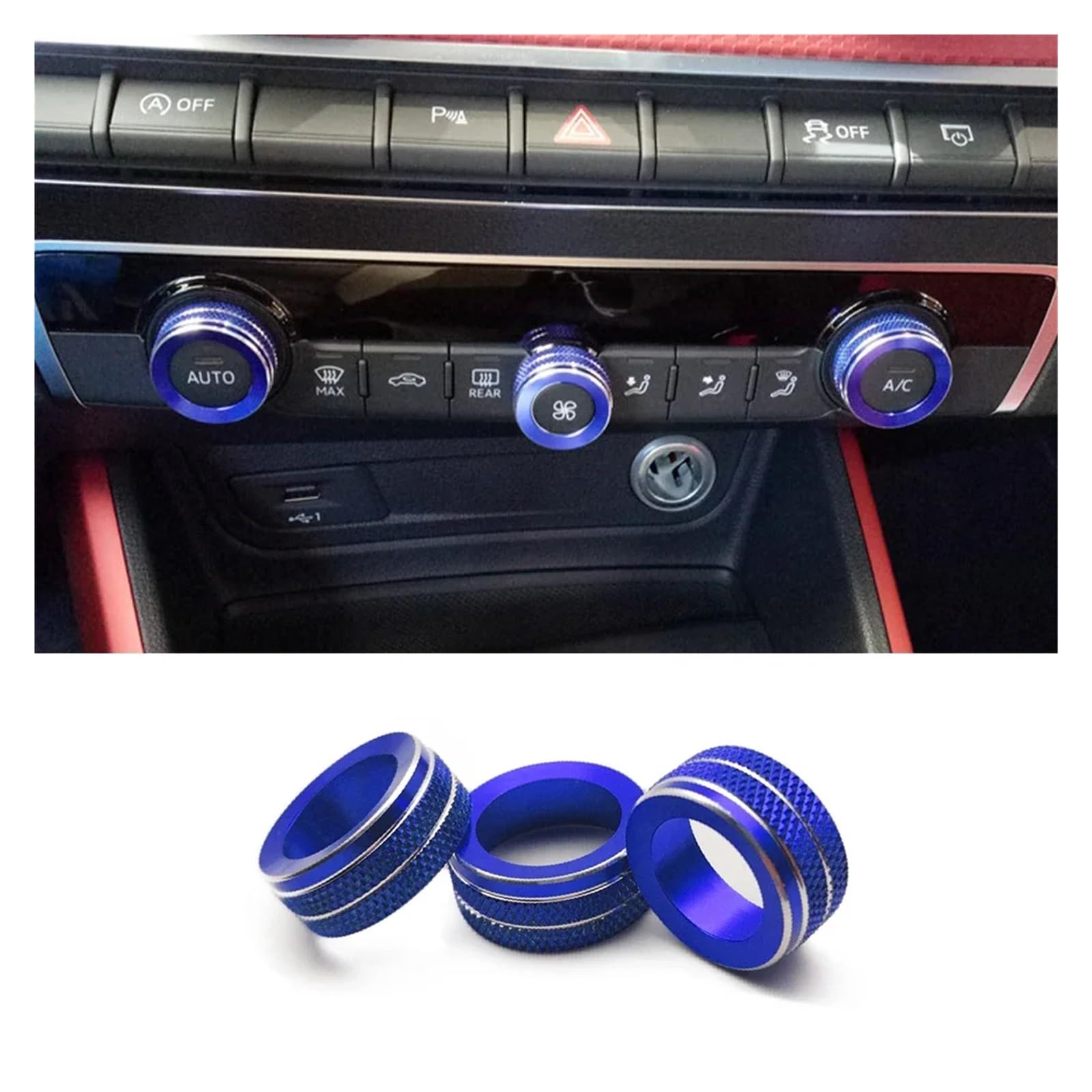 Auto Innenraum Für A3 8V 2014 2015 2016 2017 2018 2019 2020 Center Console Multimedia Knob Schalter Kreise Dekoration Abdeckung Trim Innen Zubehör Car Interieur(3PCS Blue) von KIFWGIH