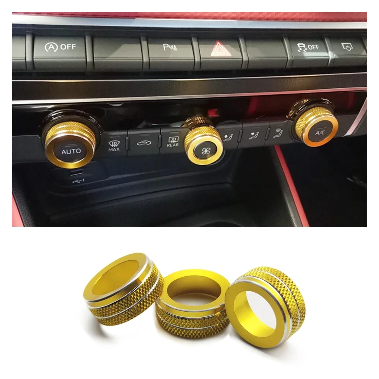 Auto Innenraum Für A3 8V 2014 2015 2016 2017 2018 2019 2020 Center Console Multimedia Knob Schalter Kreise Dekoration Abdeckung Trim Innen Zubehör Car Interieur(3PCS Gold) von KIFWGIH