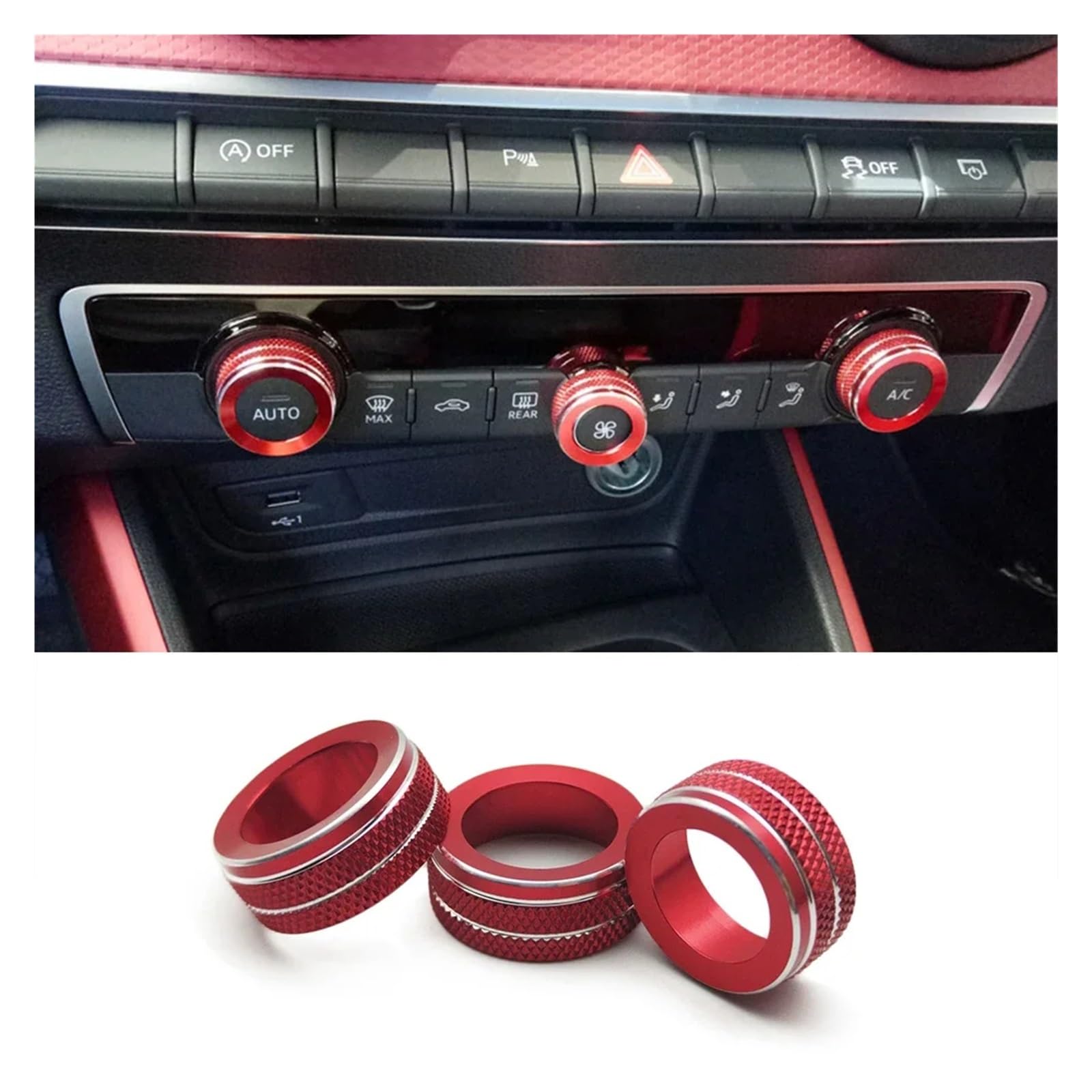 Auto Innenraum Für A3 8V 2014 2015 2016 2017 2018 2019 2020 Center Console Multimedia Knob Schalter Kreise Dekoration Abdeckung Trim Innen Zubehör Car Interieur(3PCS Red) von KIFWGIH